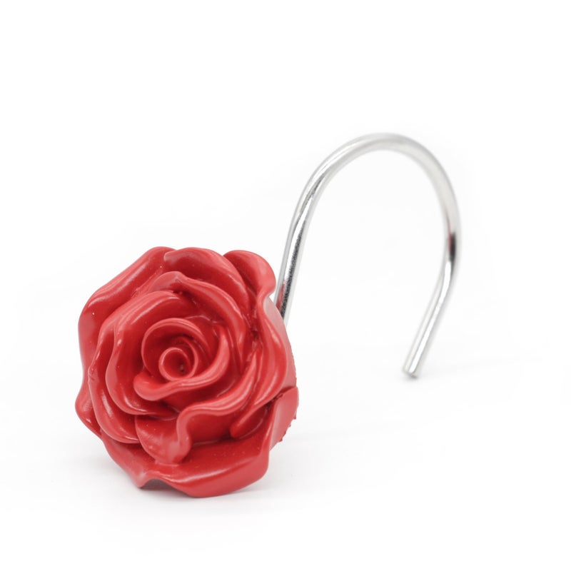 BEAVO Shower Curtain Hooks, Home Decorative Rustproof Shower Curtain Hooks Resin Rose Flower Shower Hooks Rings for Bathroom Shower Rods Curtains,Set of 12 Hooks (Red) - Image 4